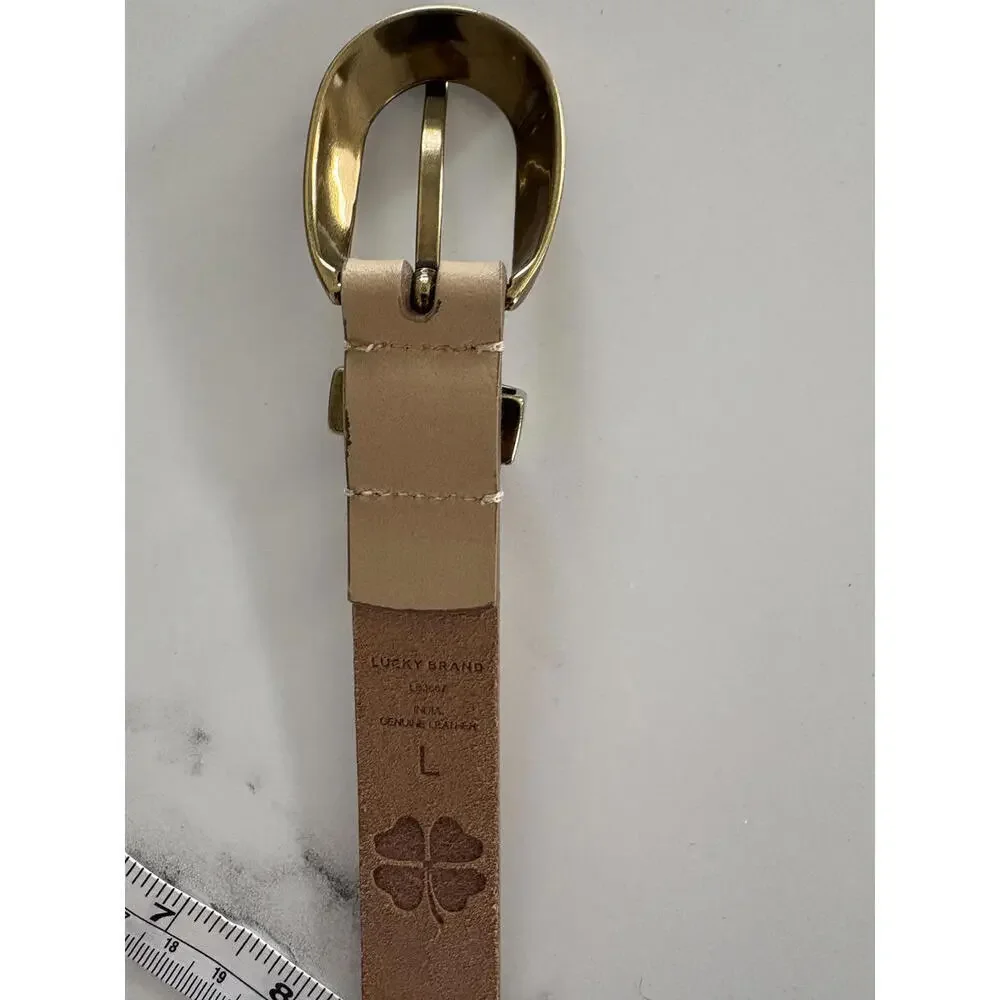Lucky Brand Nude Leather Belt Brass Buckle L